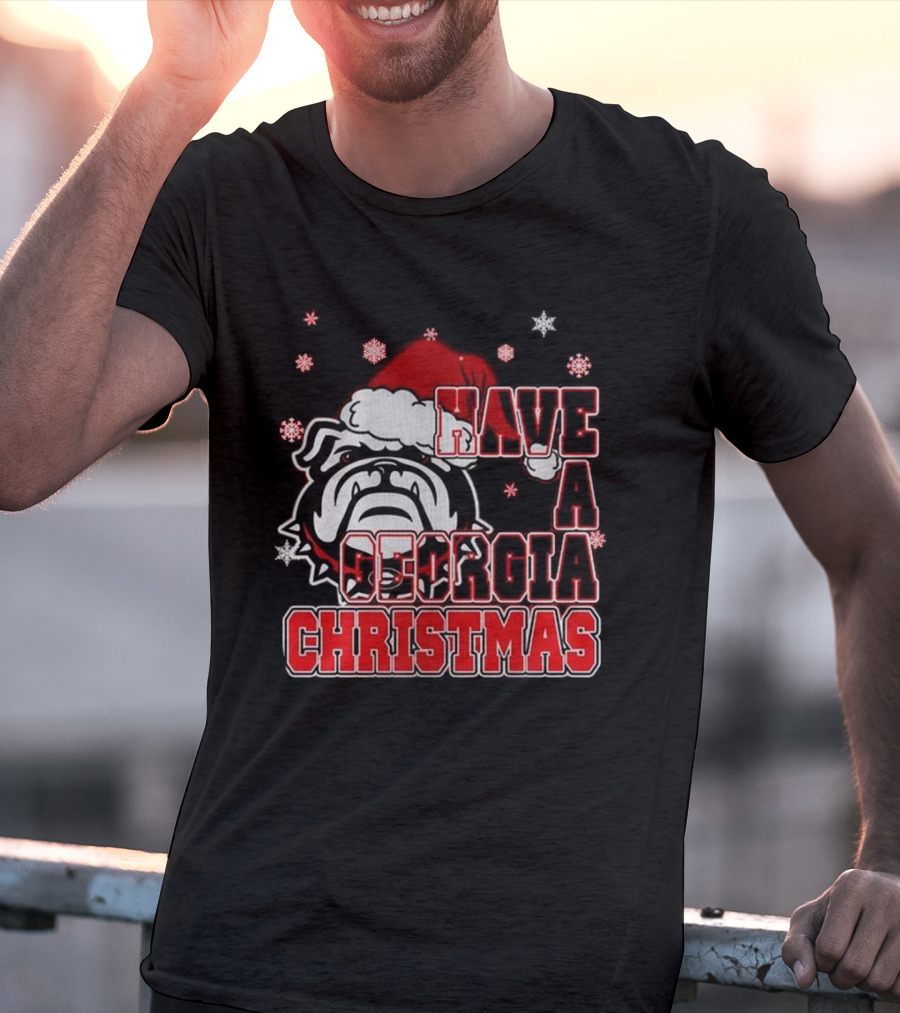 Georgia Bulldogs Have A Merry Christmas With Georgia Bulldogs Logo Snowflakes Santa Hat T-Shirt