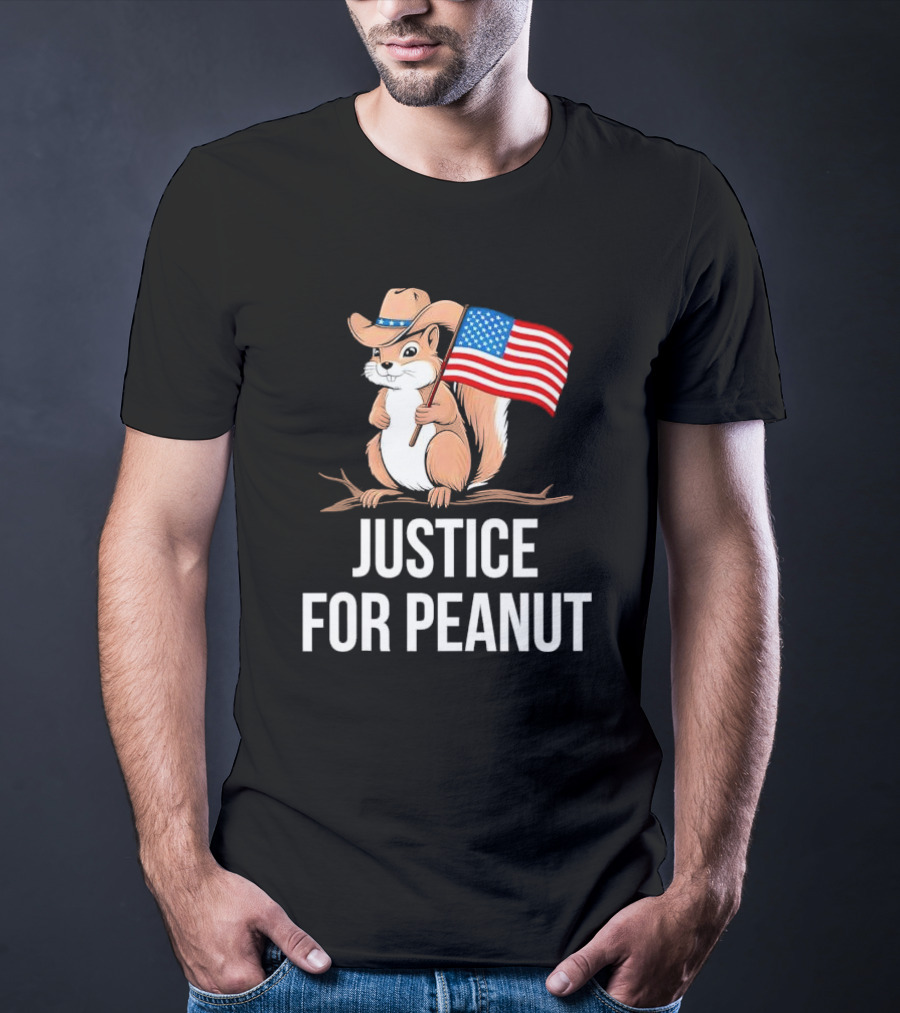 Justice For Peanut Squirrel Holding US Flag In Cowboy Hat T-Shirt