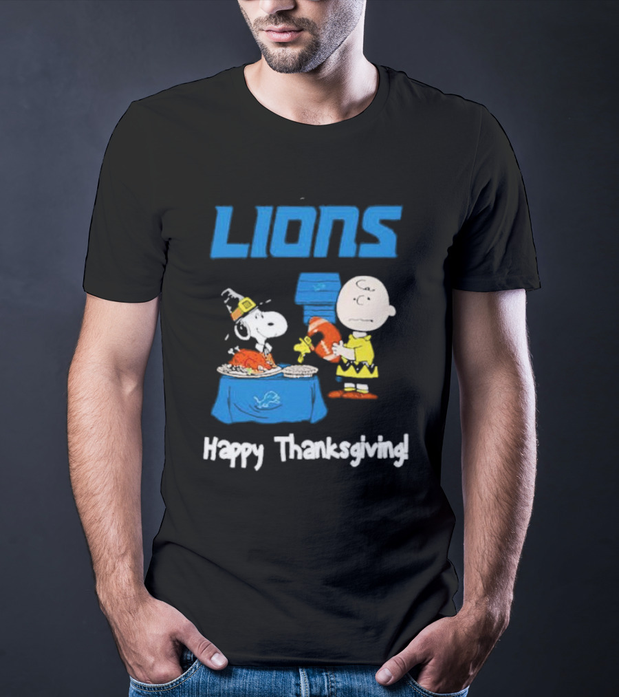 Lions Peanuts Charlie Brown Snoopy Happy Thanksgiving Football Feast T-Shirt
