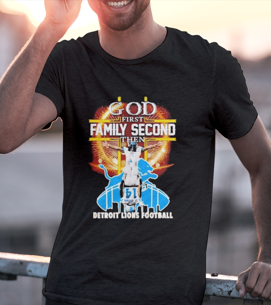 God First Family Second Detroit Lions Football Amon-Ra St. Brown Headstand T-Shirt