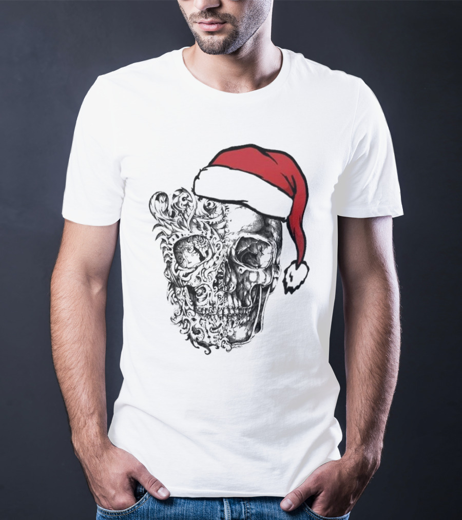 Deck The Halls With Skulls And Bodies Santa Hat Christmas Skull T-Shirt