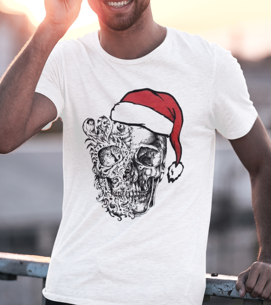 Deck The Halls With Skulls And Bodies Santa Hat Christmas Skull T-Shirt