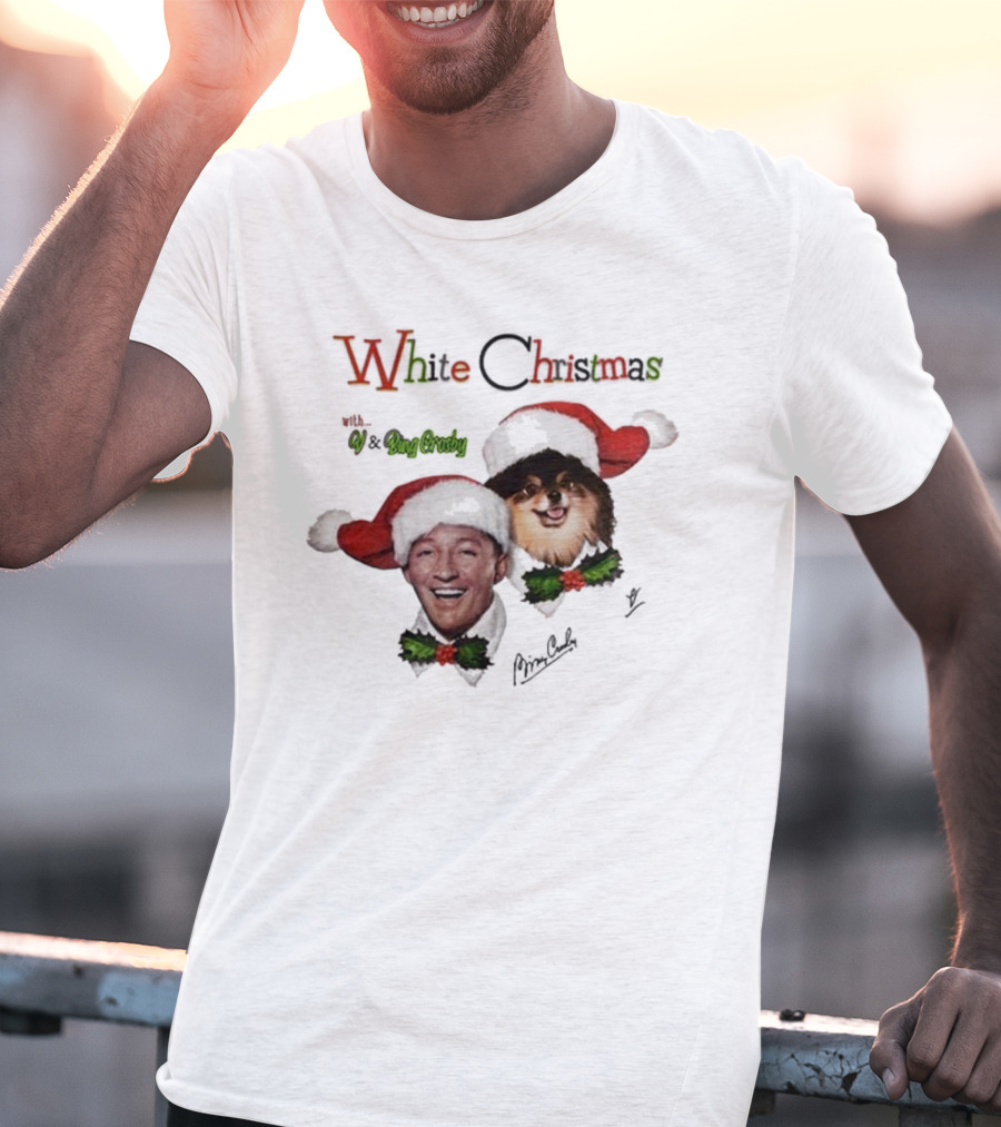 White Christmas With V And Bing Crosby Santa Hats And Holly T-Shirt