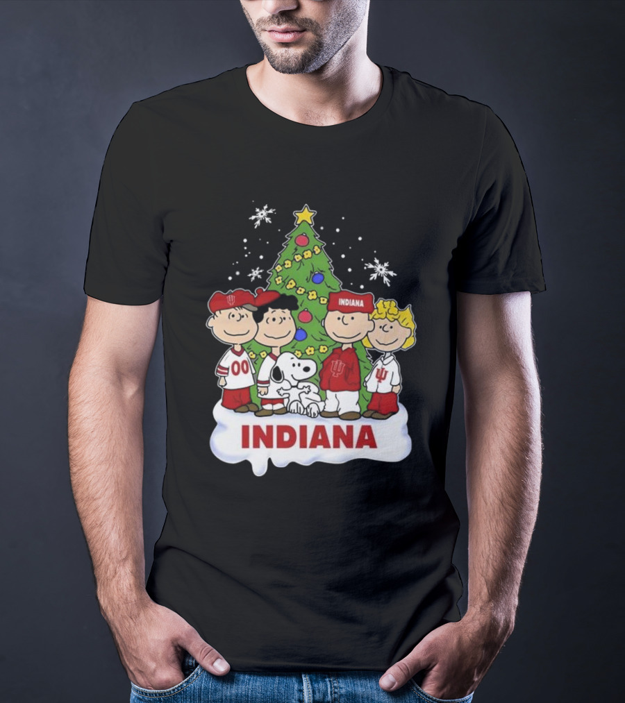 Indiana Hoosiers Snoopy And Friends Christmas Tree Snowflakes T-Shirt