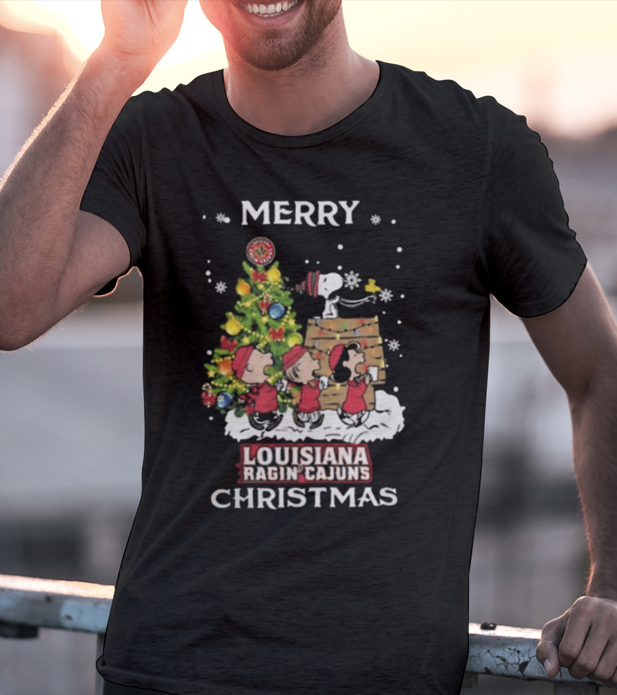 Louisiana Ragin’ Cajuns Snoopy And Friends Merry Christmas T-Shirt