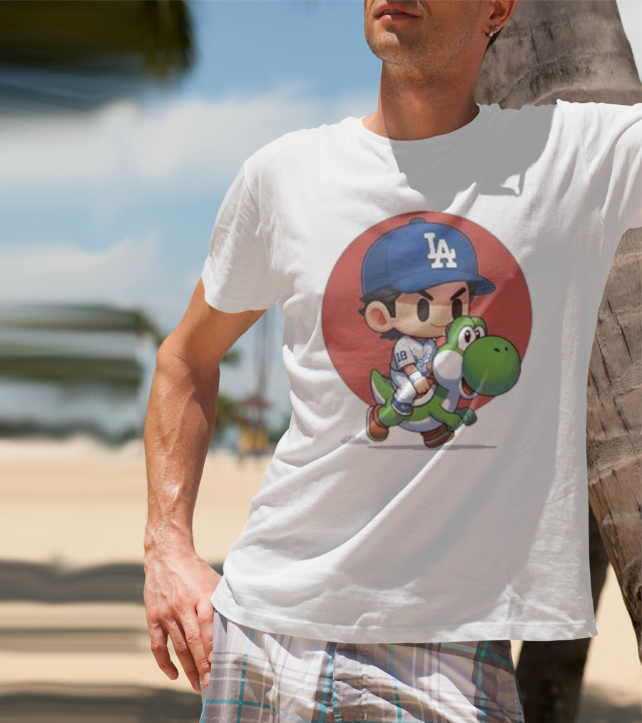 Doyers LA Riding Yoshi Yoshinobu Yamamoto Baseball Character T-Shirt