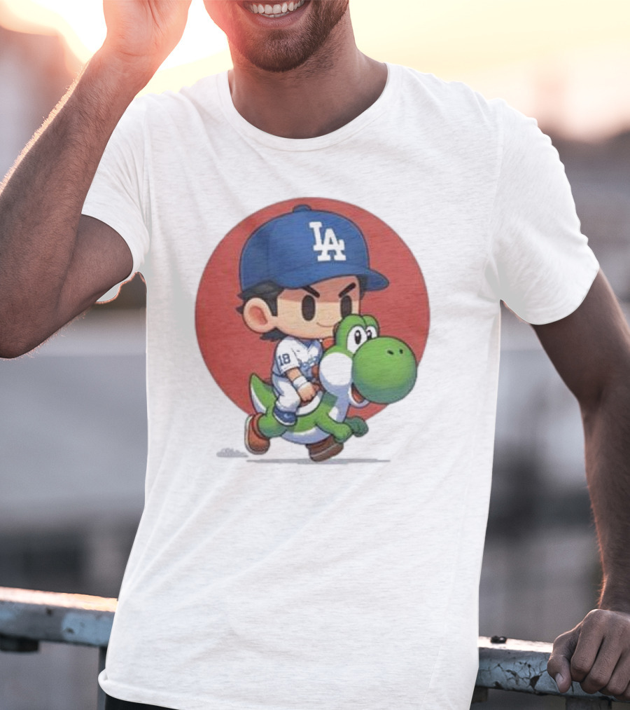 Doyers LA Riding Yoshi Yoshinobu Yamamoto Baseball Character T-Shirt