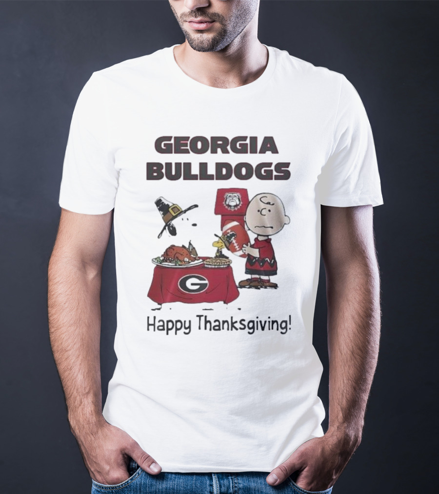 Georgia Bulldogs Peanuts Thanksgiving Celebrations Charlie Brown Football T-Shirt