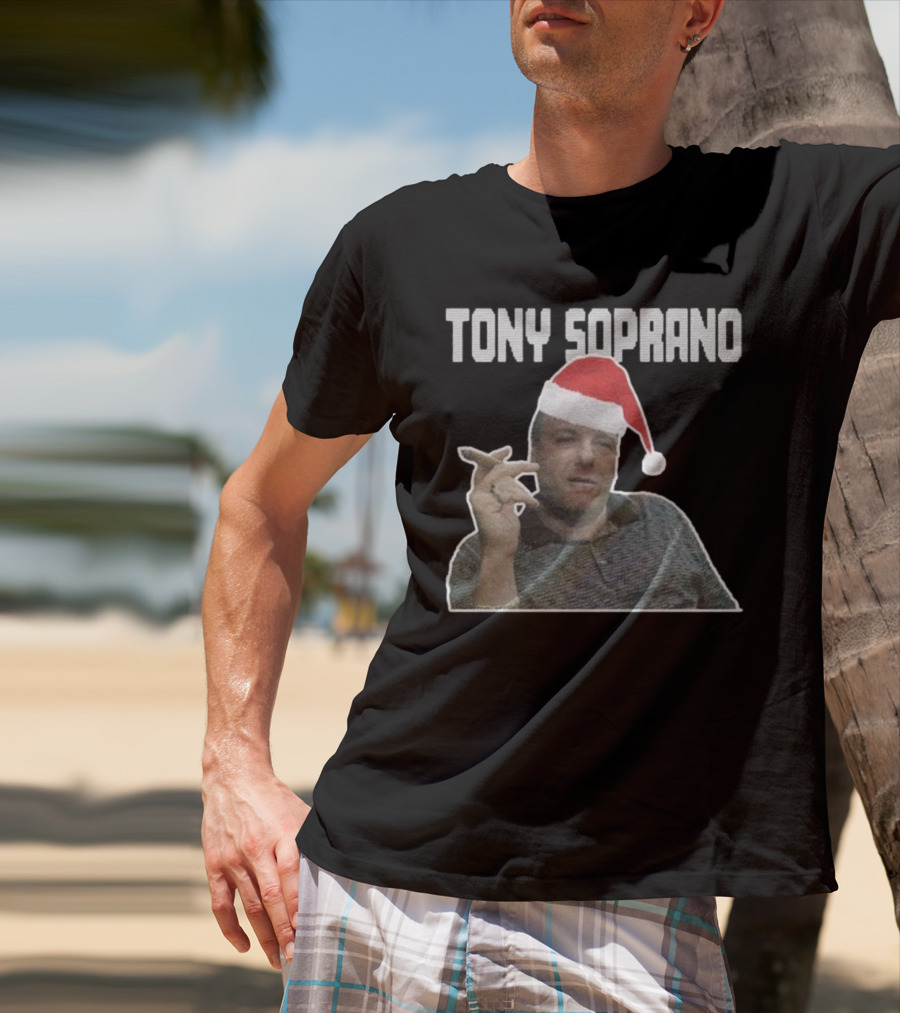 Tony Soprano Merry Fuhgeddaboudit Christmas Santa Hat T-Shirt