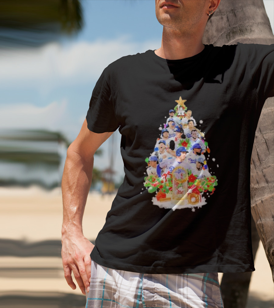 Los Angeles Dodgers Players Christmas Tree Trophy T-Shirt