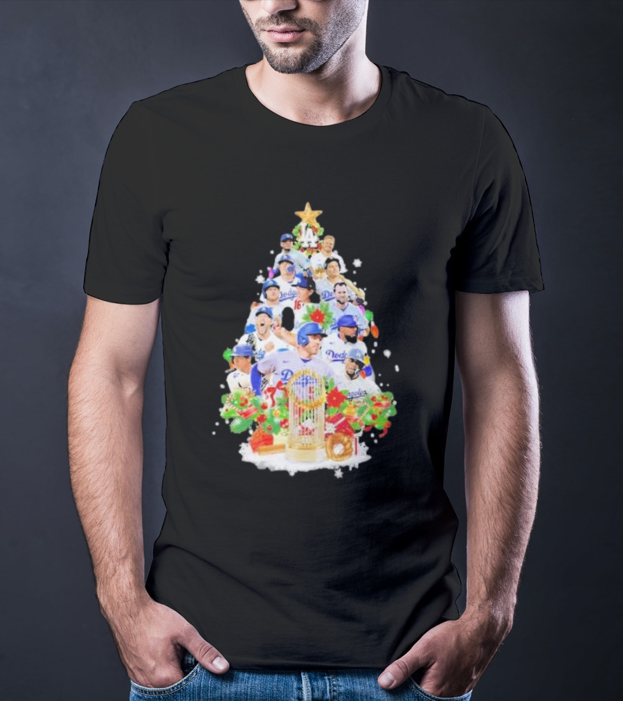 Los Angeles Dodgers Players Christmas Tree Trophy T-Shirt