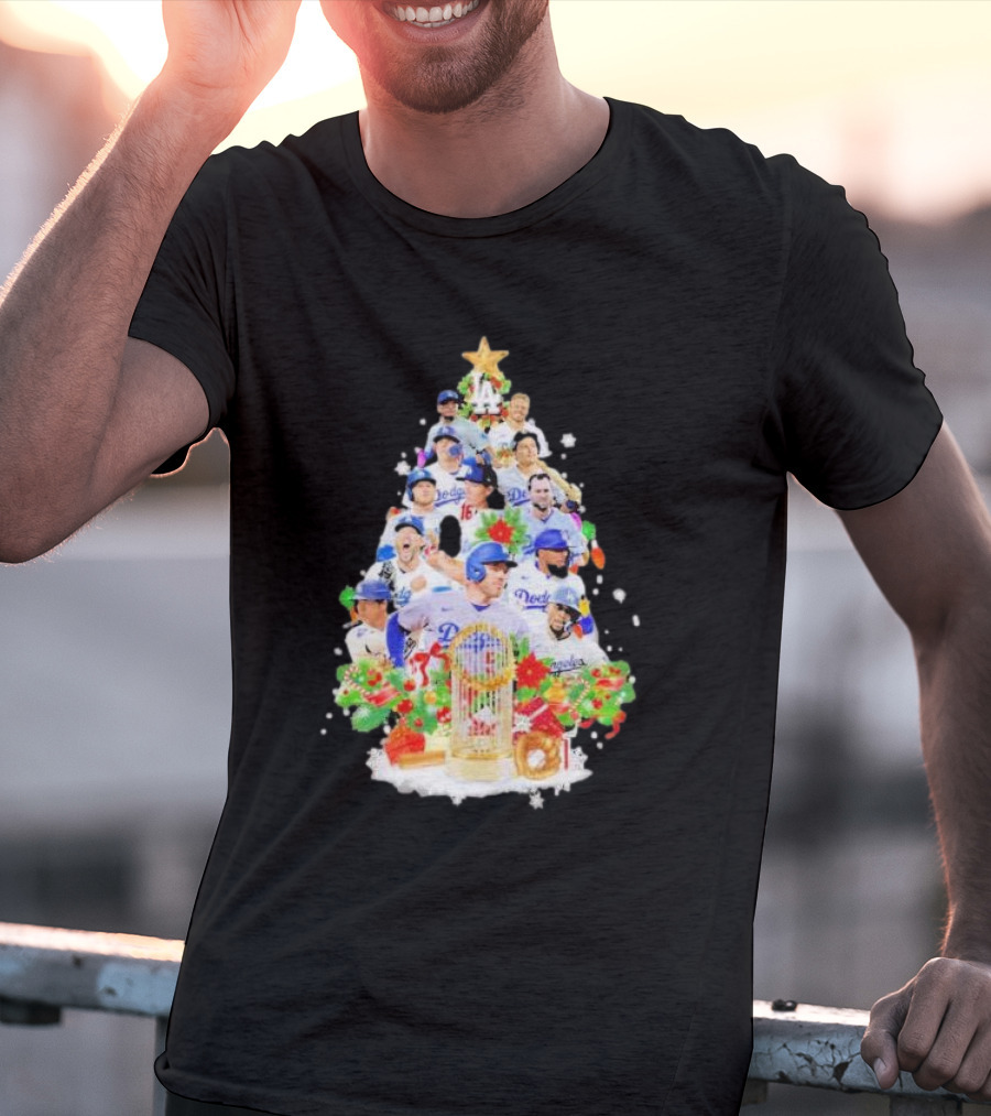 Los Angeles Dodgers Players Christmas Tree Trophy T-Shirt
