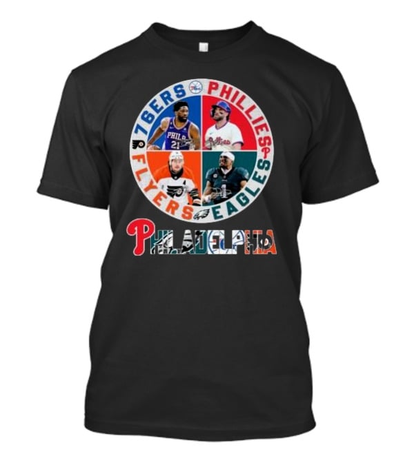 76ers Phillies Flyers Eagles Philadelphia Team Signatures T-Shirt