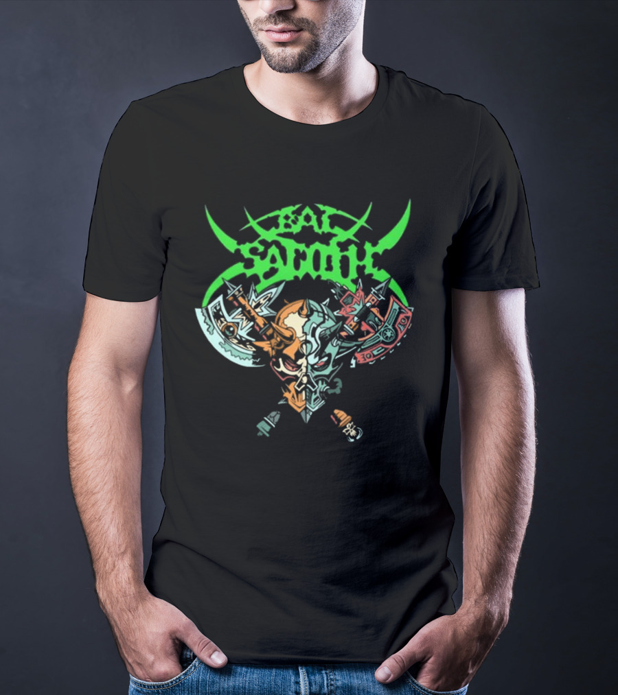 Bal-Sagoth Sigil Dual Skull With Swords And Axes Green And Red T-Shirt