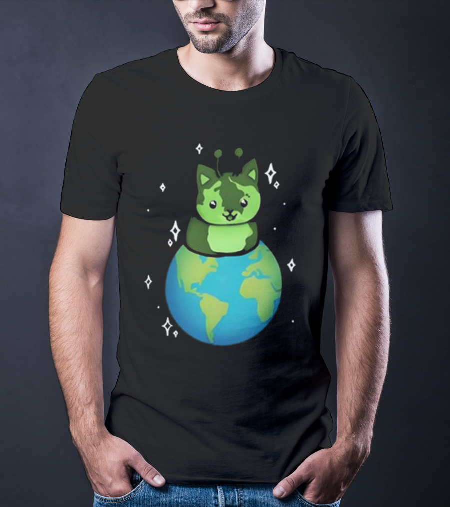 Cult Of Biscuit Alien Biscuit Cat Globe Stars T-Shirt