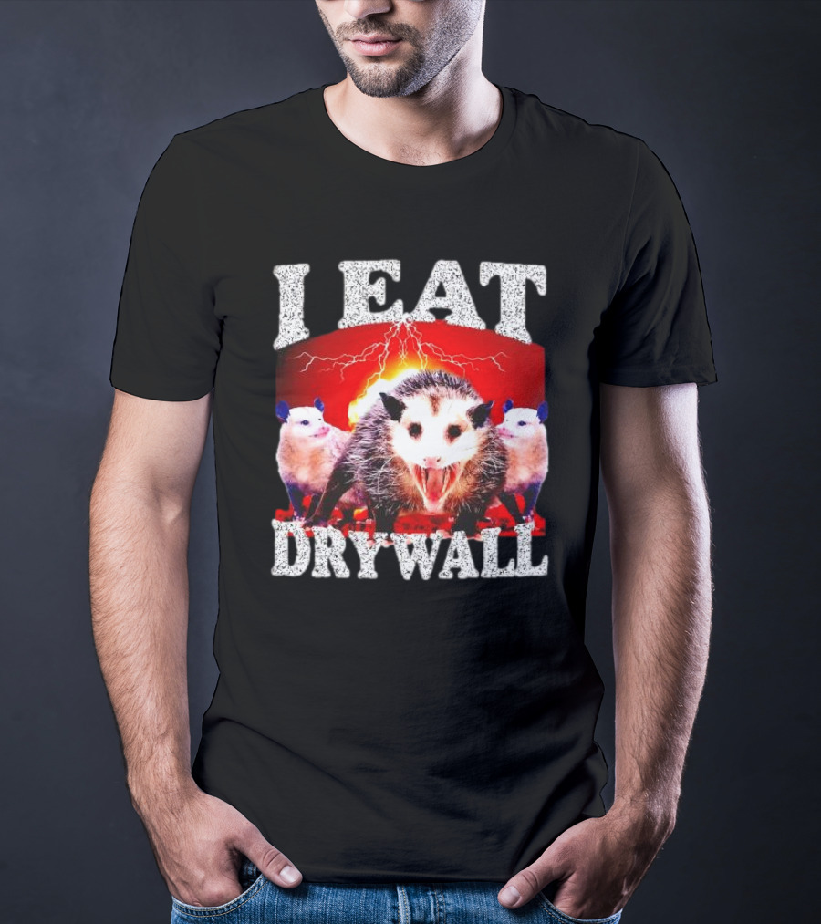 I Eat Drywall Opossum Trio Lightning Background T-Shirt