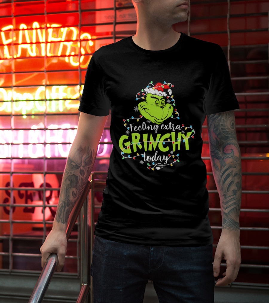 Feeling Extra Grinchy Today Santa Grinch With Christmas Lights T-Shirt