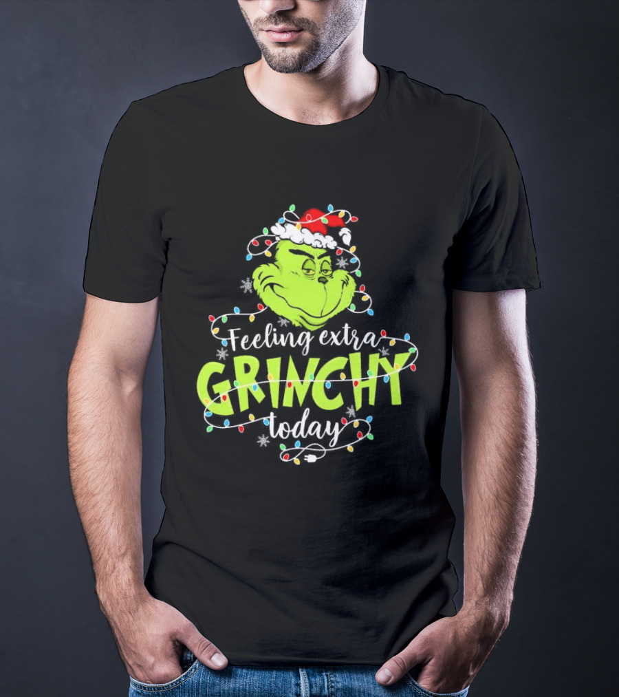 Feeling Extra Grinchy Today Santa Grinch With Christmas Lights T-Shirt