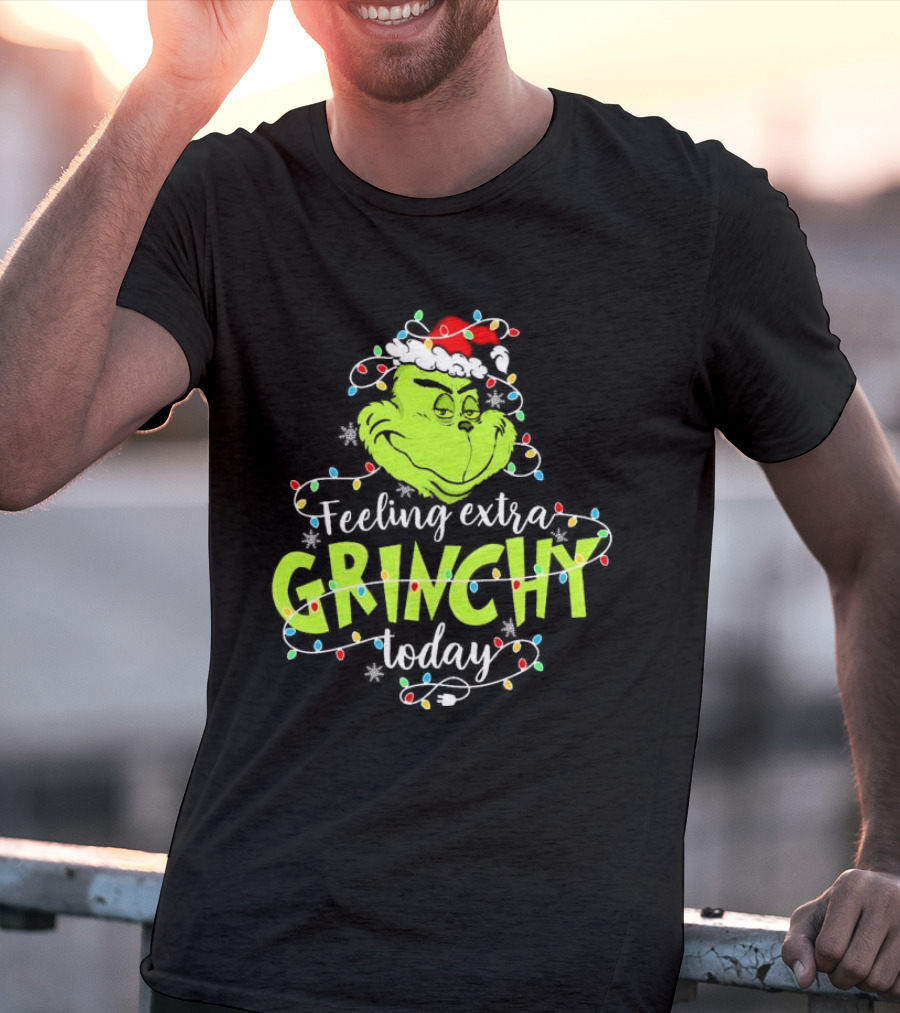 Feeling Extra Grinchy Today Santa Grinch With Christmas Lights T-Shirt