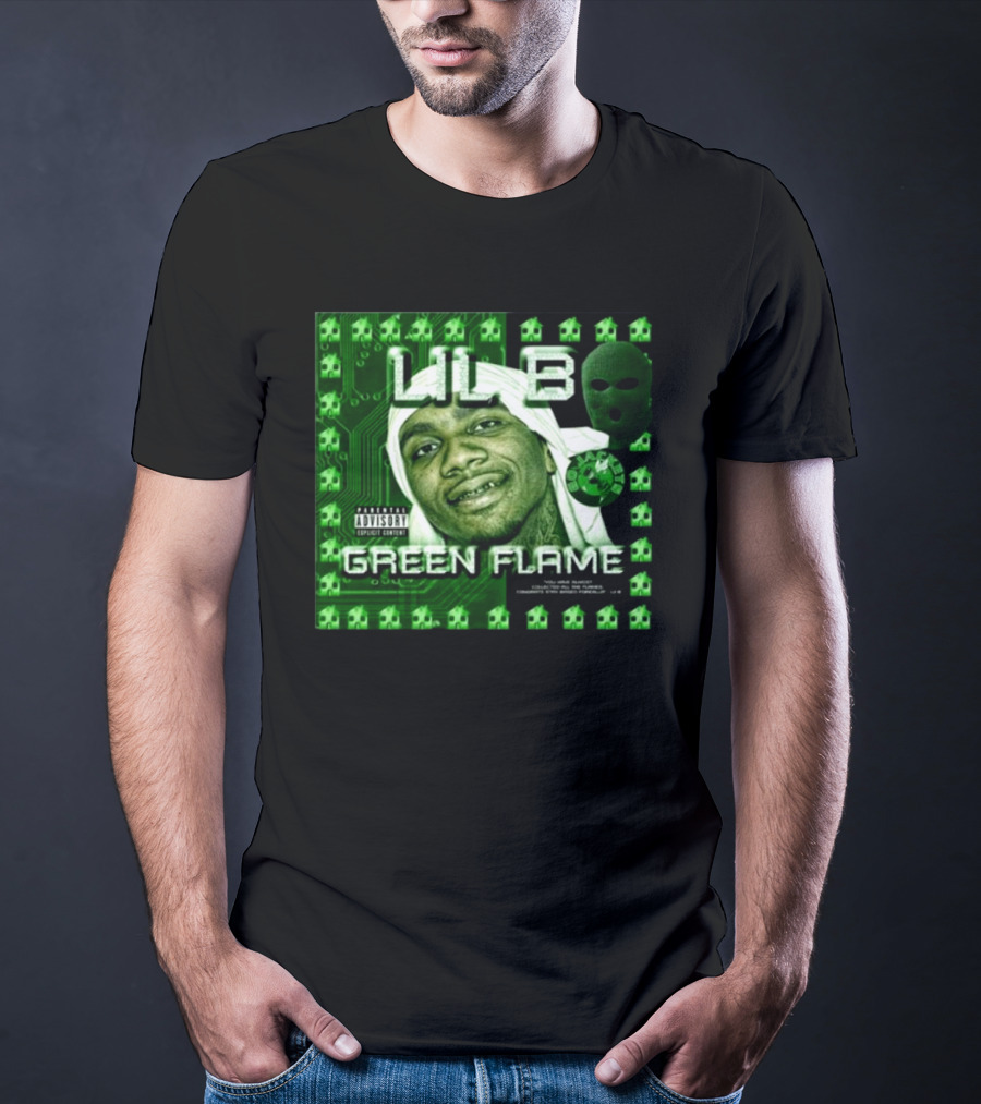 LIL B Green Flame Album Cover Art With Circuit Background And Face T-Shirt