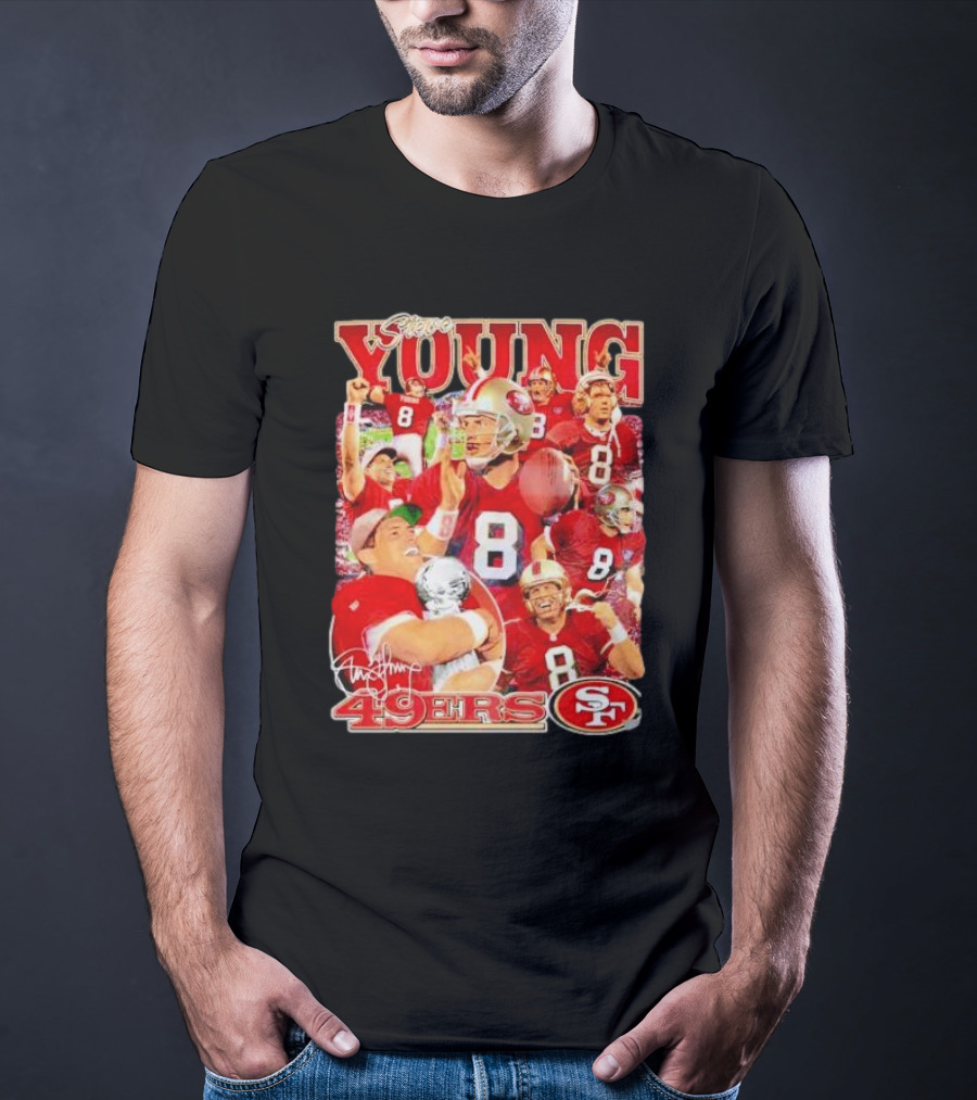 Steve Young 49ers Number 8 Vintage Signature Collage SF T-Shirt
