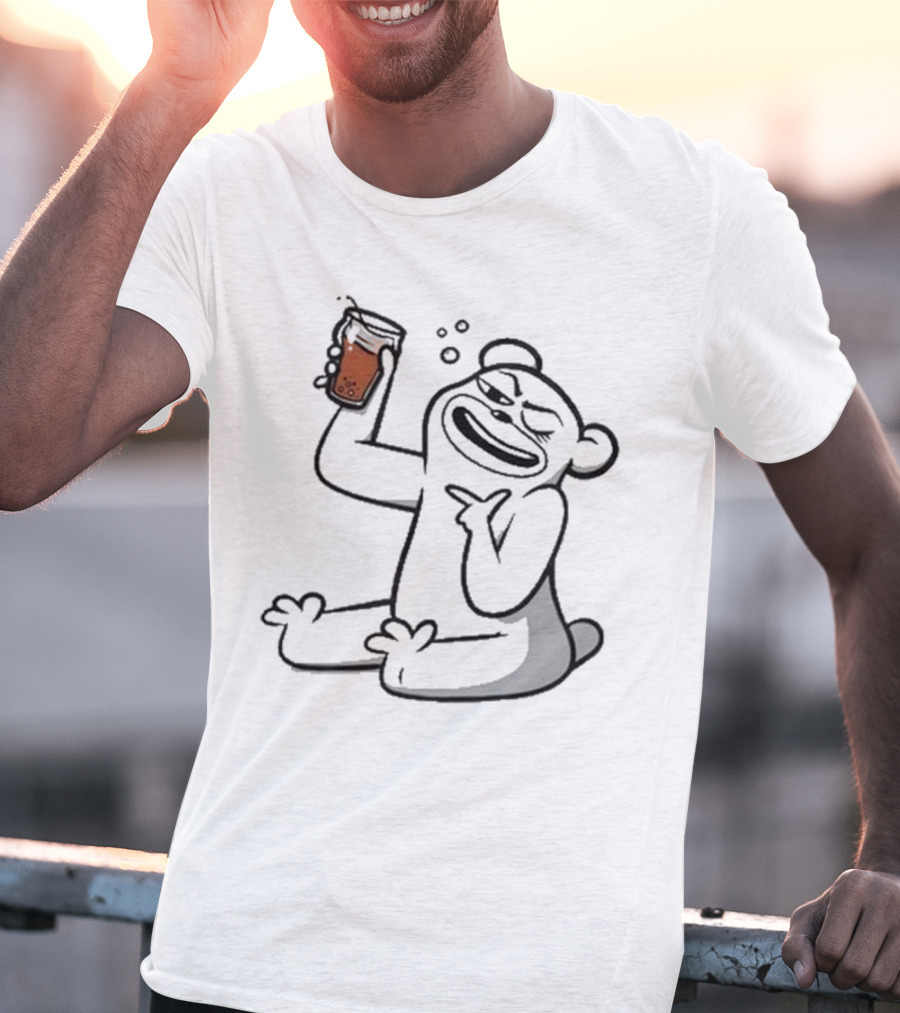 Cotton Bureau Root Bear Cartoon With Beverage T-Shirt