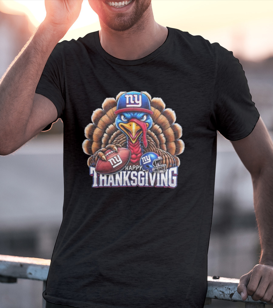 New York Giants Happy Thanksgiving Football Turkey T-Shirt