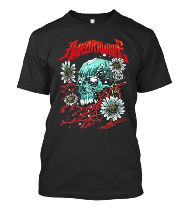 Aurora Wave Skull With Flowers And Red Vines T-Shirt