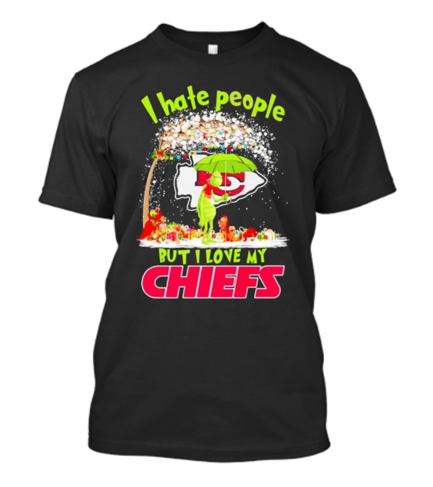 I Hate People But I Love My Chiefs Grinch And Max Kansas City Chiefs Christmas T-Shirt