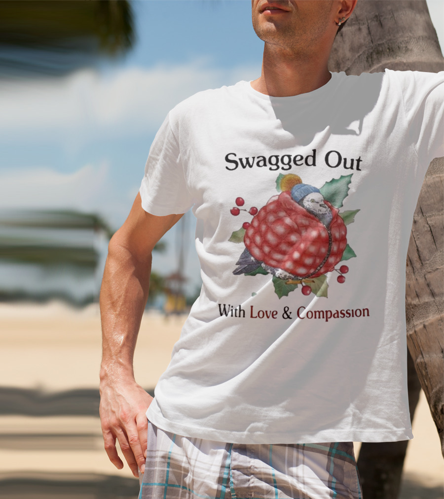 Swagged Out With Love And Compassion Pigeon In Cozy Jacket With Berries And Leaves T-Shirt