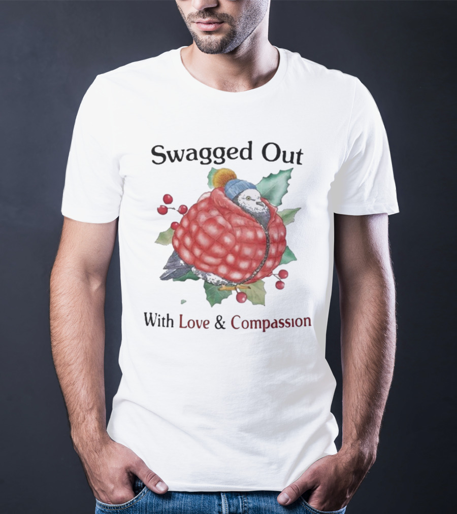 Swagged Out With Love And Compassion Pigeon In Cozy Jacket With Berries And Leaves T-Shirt