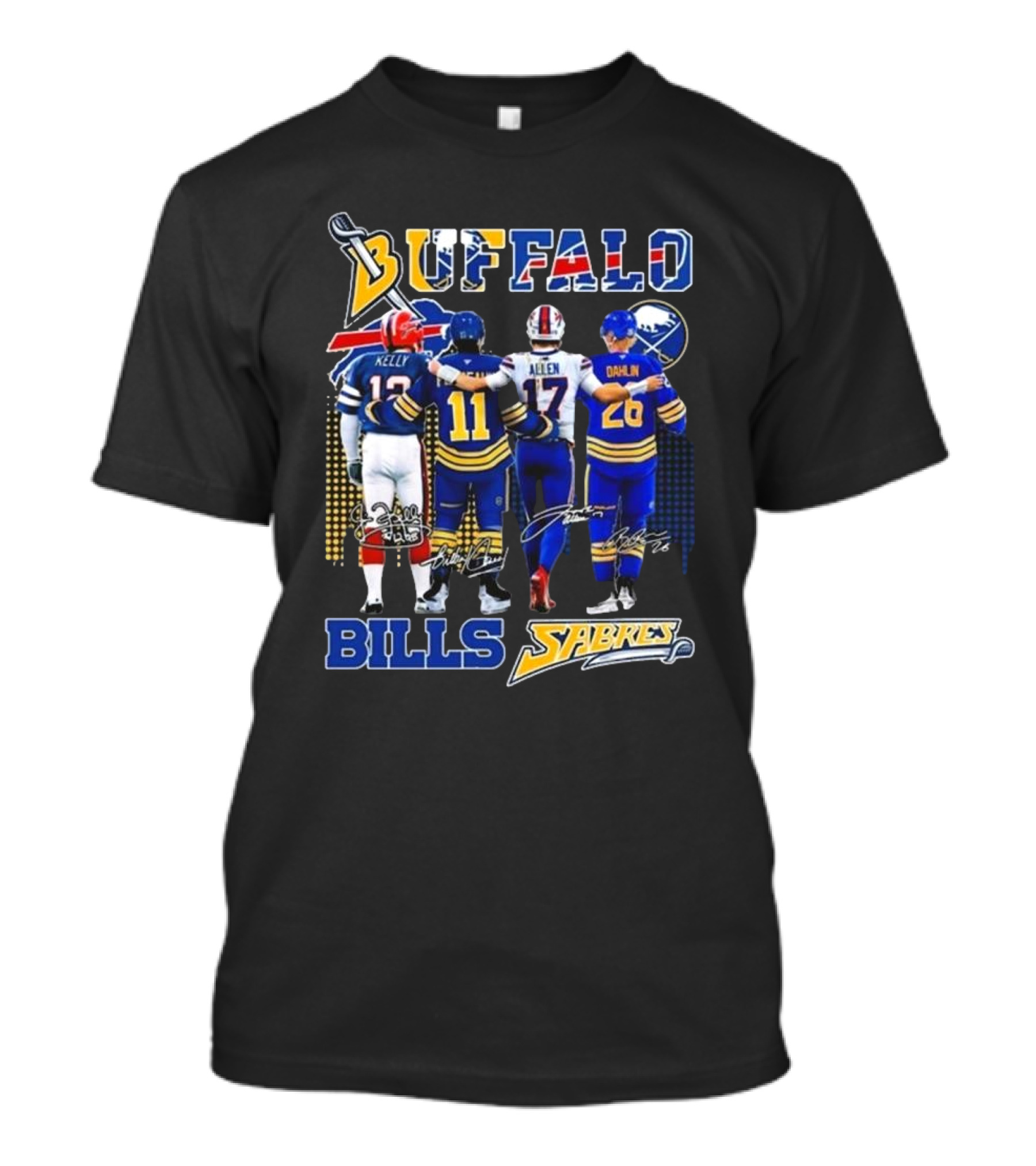 Buffalo Bills Sabres Kelly Perreault Allen Dahlin Signatures T-Shirt