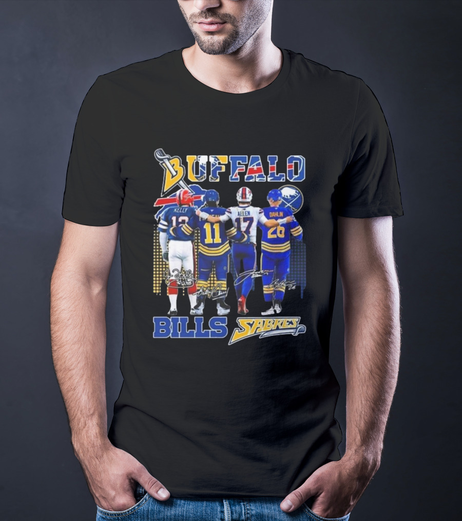 Buffalo Bills Sabres Kelly Perreault Allen Dahlin Signatures T-Shirt
