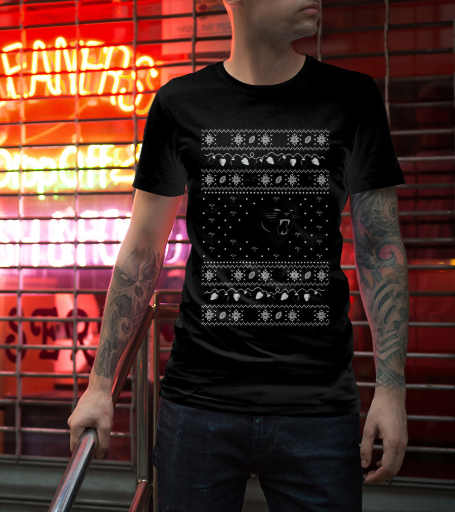 Carolina Panthers Holiday Lights Ugly Sweater T-Shirt