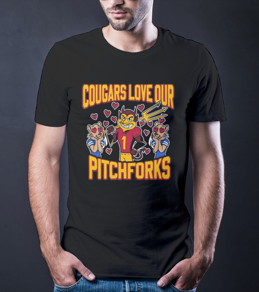Cougars Love Our Pitchforks Number 1 Devil With Cougars Hearts T-Shirt