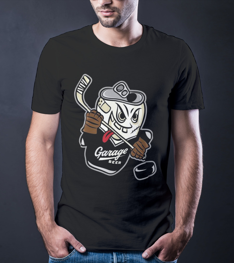 Garage Beer Can Hockey Player T-Shirt