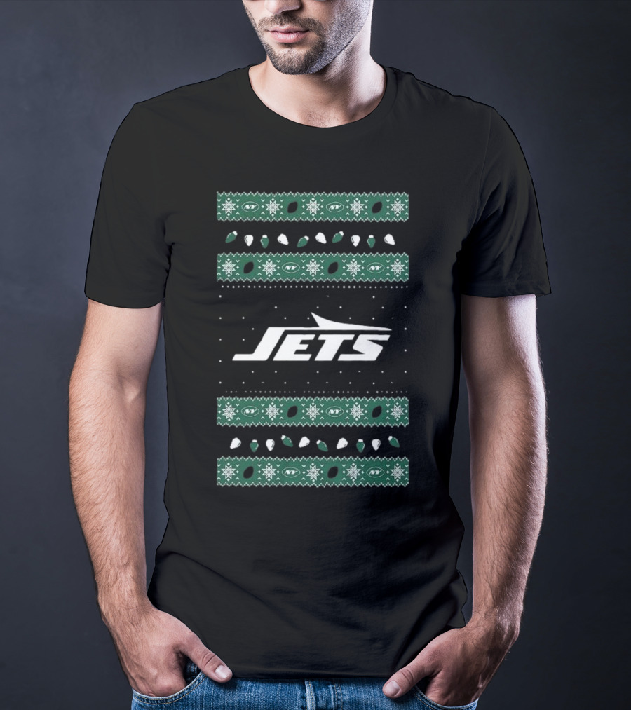 New York Jets Ugly Holiday Lights T-Shirt