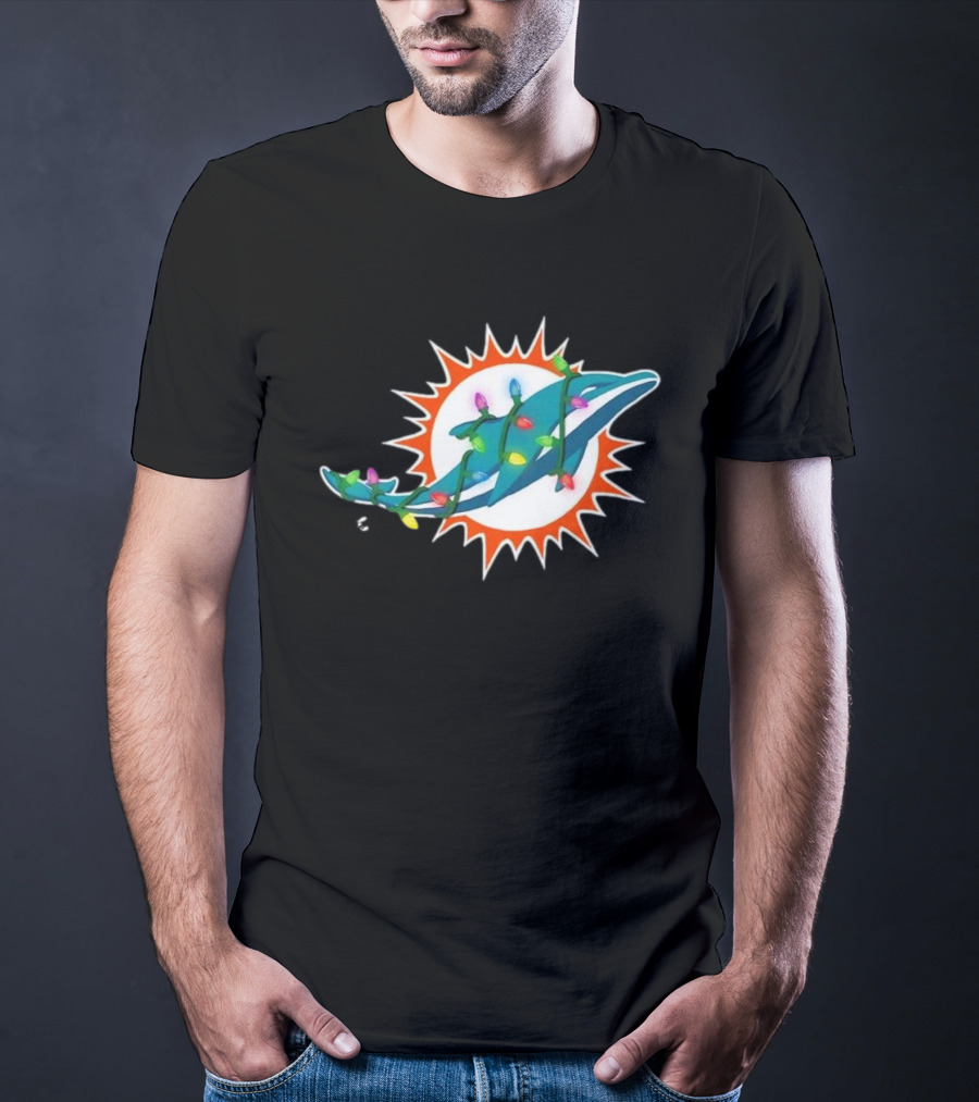 Miami Dolphins Holiday Lights Logo T-Shirt