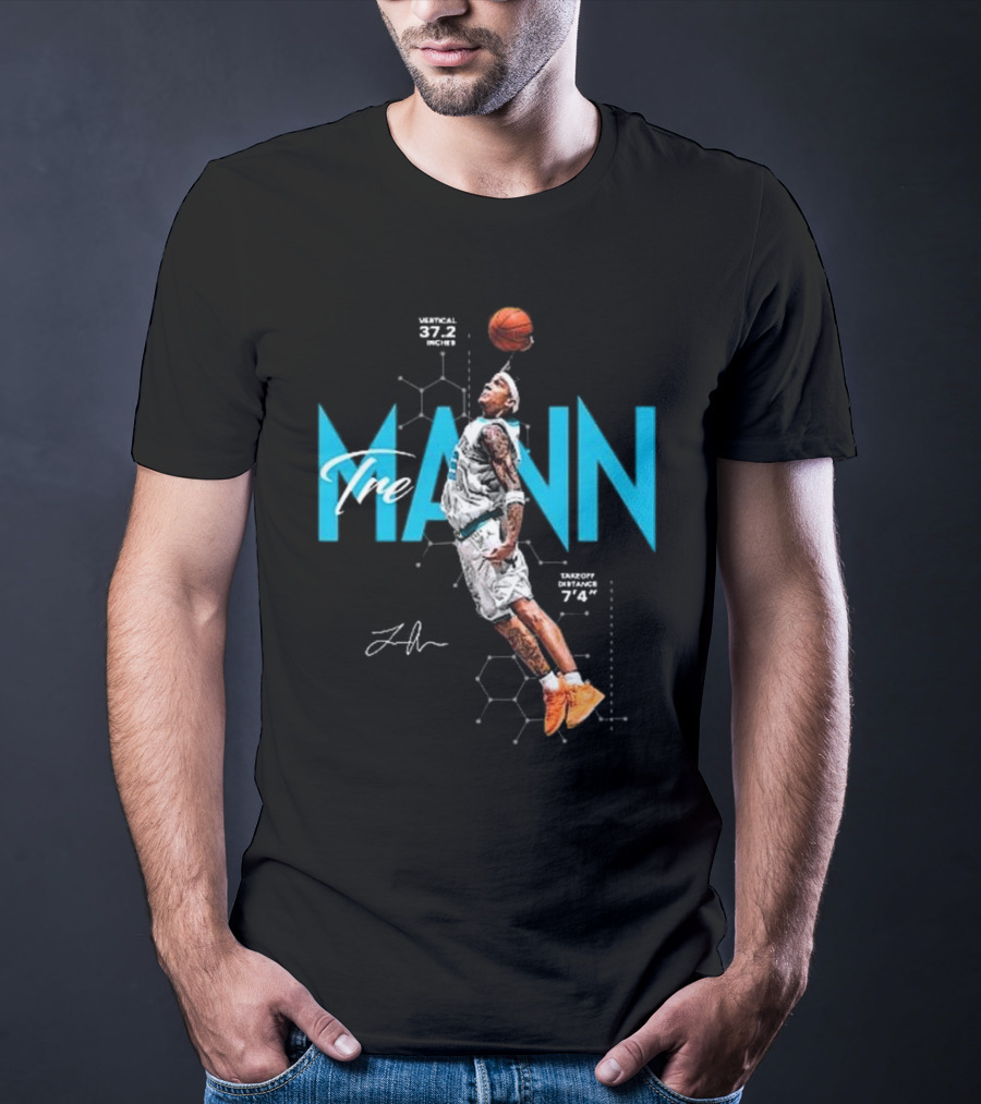 Tre Mann Vertical Jump Basketball Dunk 37.2 Inches Charlotte Hornets T-Shirt