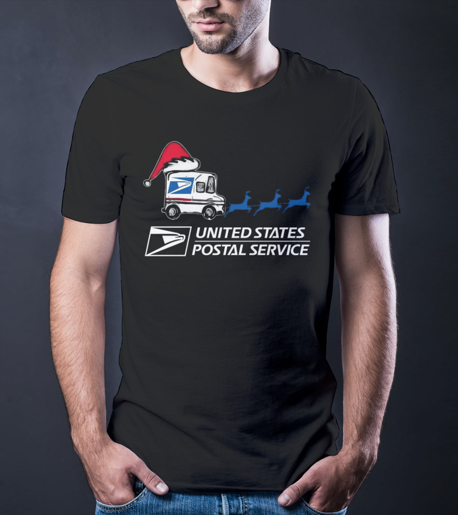 USPS Reindeer Santa Hat Truck United States Postal Service Christmas T-Shirt