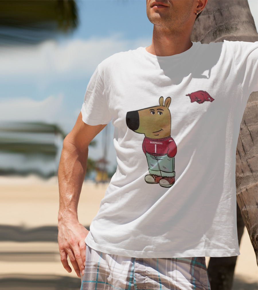 Arkansas Razorbacks Chill Guy Mascot With Cartoon Character In Red Sweater And Jeans T-Shirt