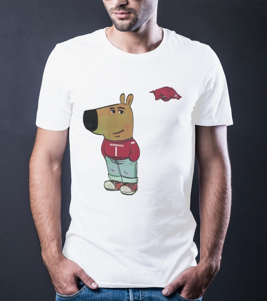 Arkansas Razorbacks Chill Guy Mascot With Cartoon Character In Red Sweater And Jeans T-Shirt