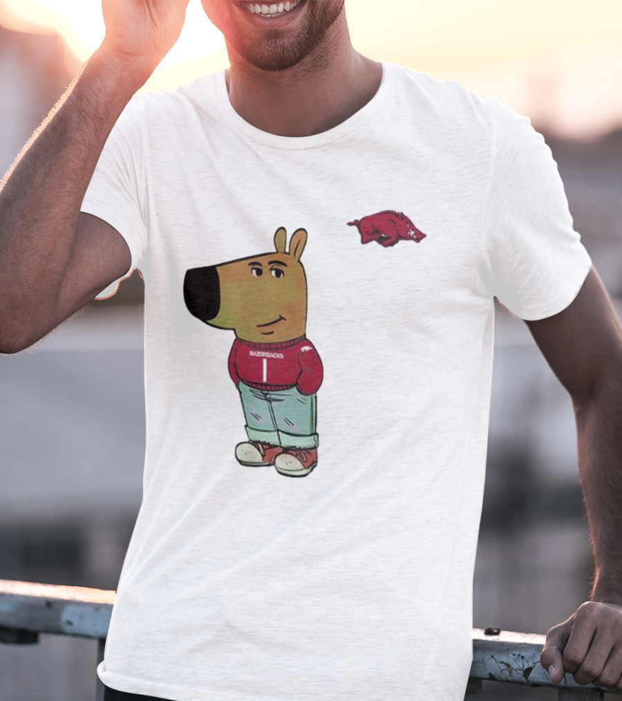 Arkansas Razorbacks Chill Guy Mascot With Cartoon Character In Red Sweater And Jeans T-Shirt