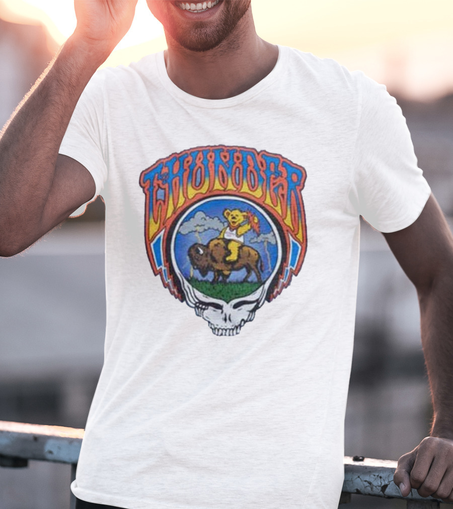 Oklahoma City Thunder Grateful Dead Bear On Buffalo With Skull T-Shirt