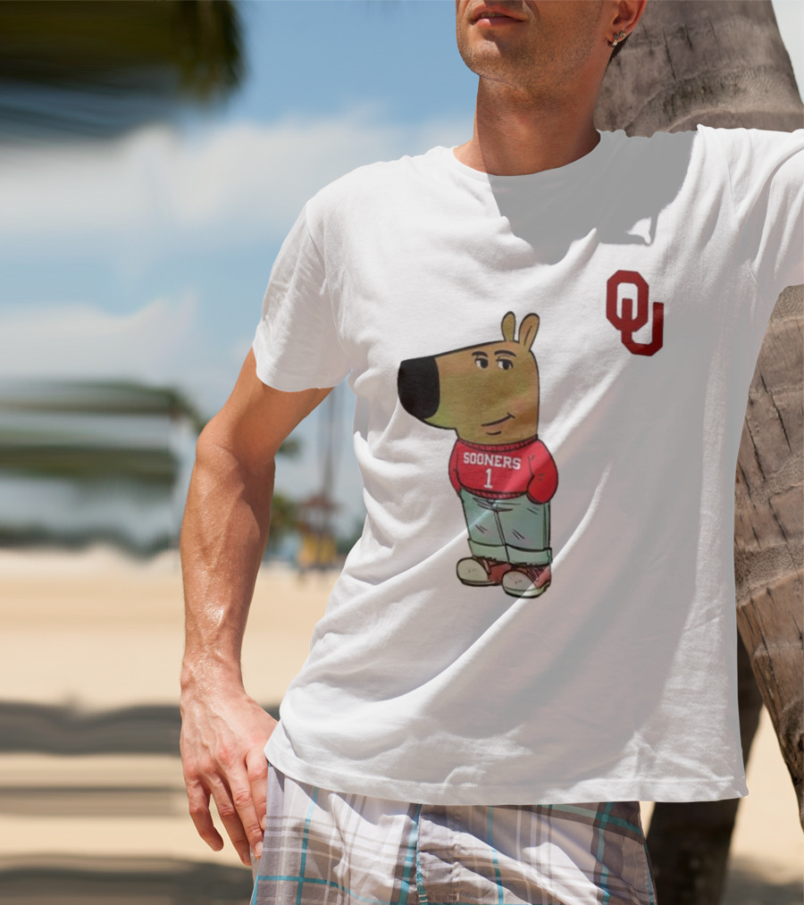 Oklahoma Sooners Chill Guy Cartoon Mascot Standing With OU Logo T-Shirt