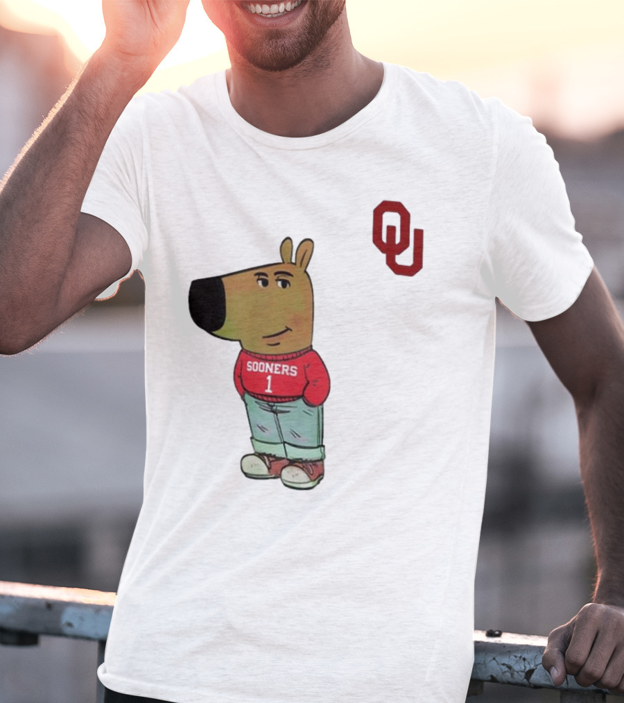 Oklahoma Sooners Chill Guy Cartoon Mascot Standing With OU Logo T-Shirt