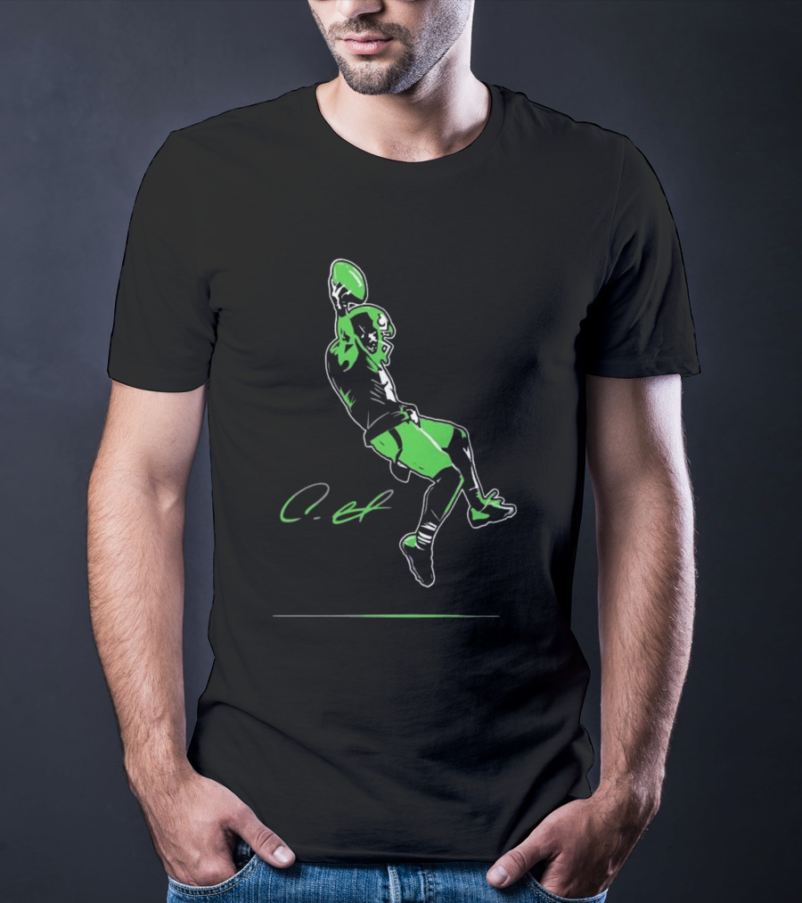 Coby Bryant Legendary Green Football Celebration Signature T-Shirt
