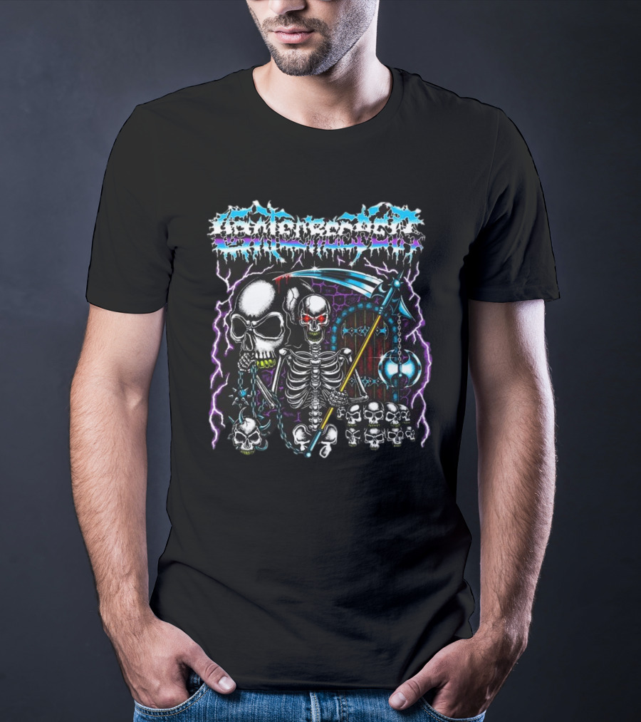 Gatecreeper Skeleton Reaper With Scythe And Purple Lightning T-Shirt