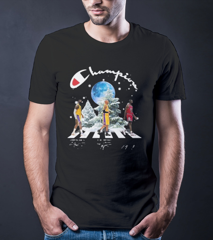 Champion Lebron James Kobe Bryant Michael Jordan Merry Christmas Signatures T-Shirt