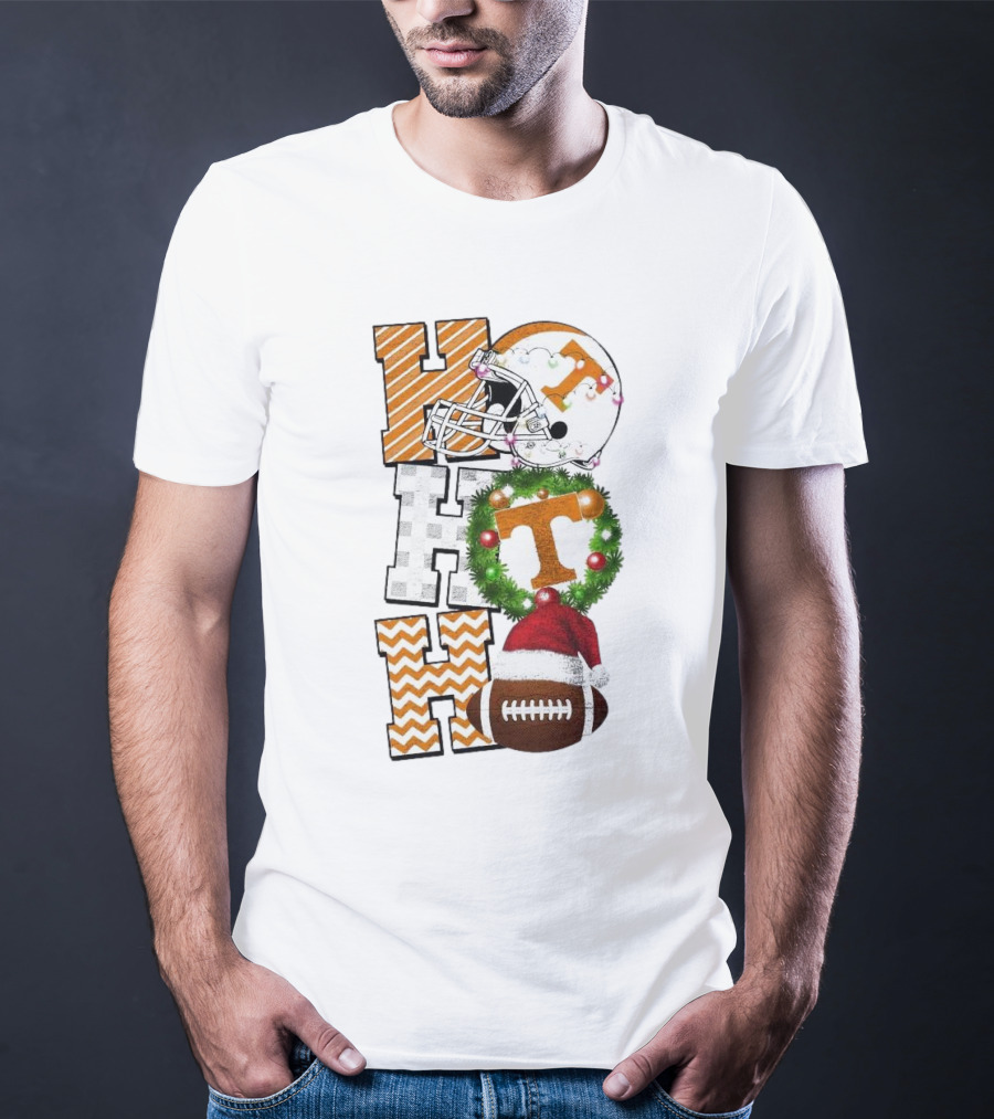 Tennessee Volunteers Football Christmas Ho Ho Ho Helmet Wreath Football T-Shirt